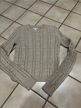 American Eagle Outfitters beige Cable Knit Crewneck Sweater